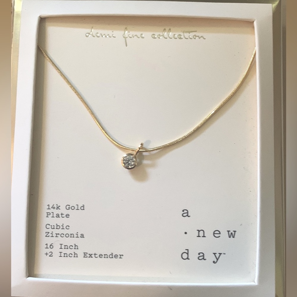 A New Day 14k Gold Plate Cubic Zirconia Necklace 16”